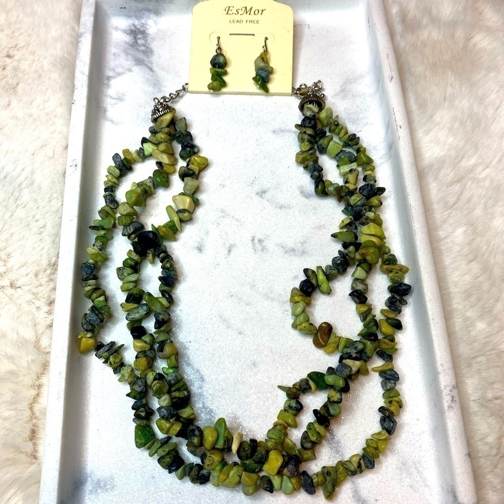 Serpentine Multi Strand Necklace & Matching Earrings Set
